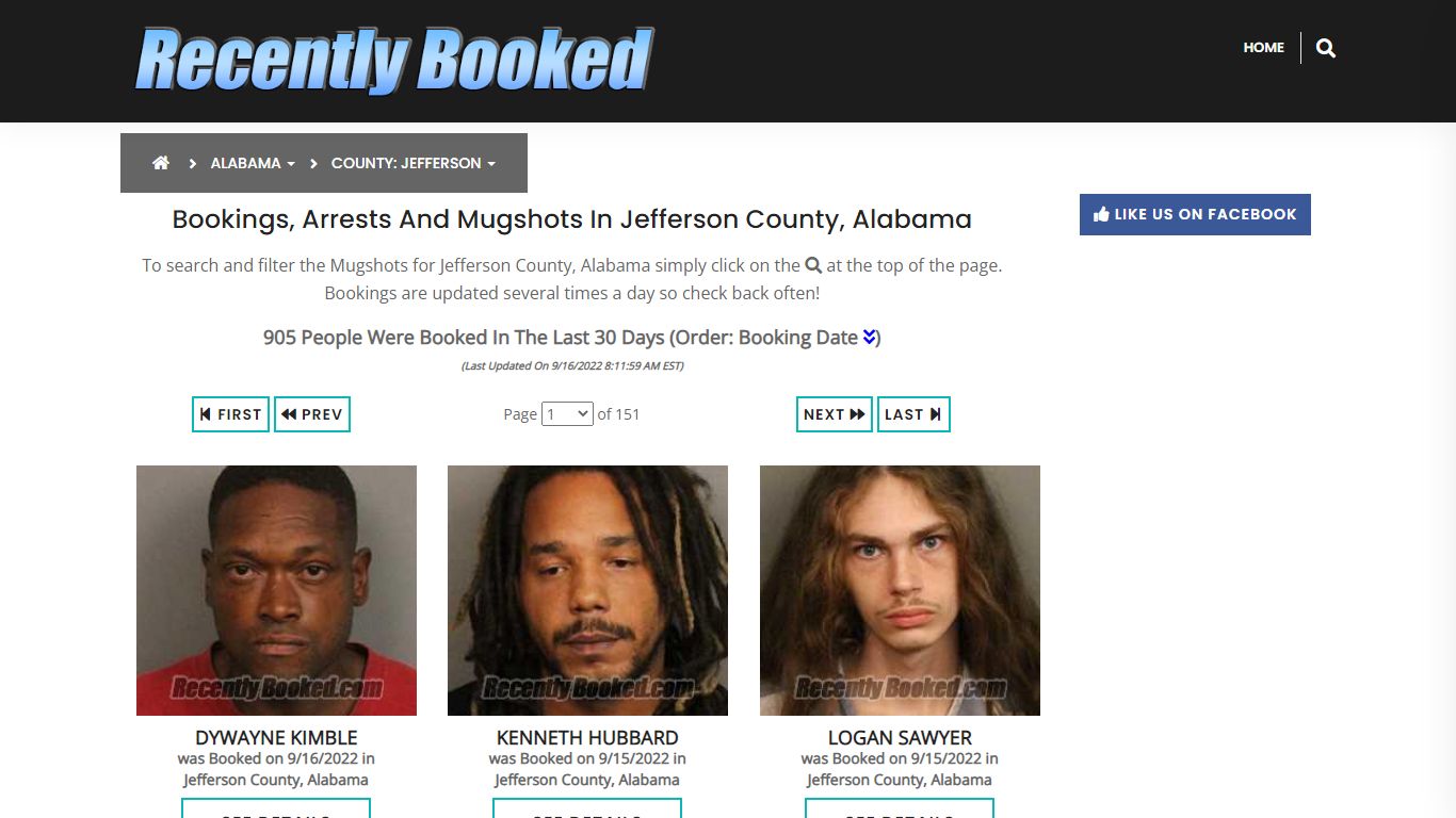 Bookings, Arrests and Mugshots in Jefferson County, Alabama