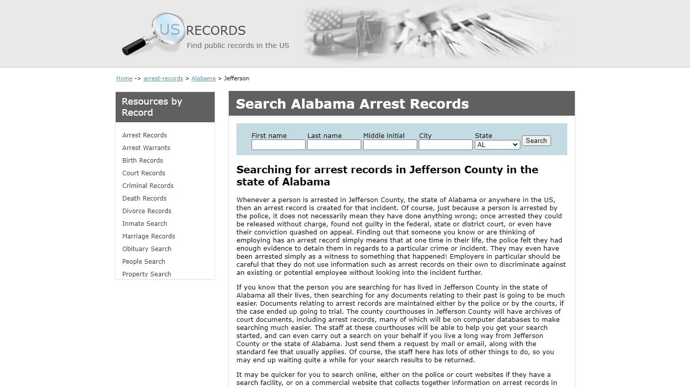 Search Arrest Records Jefferson Alabama | US Records